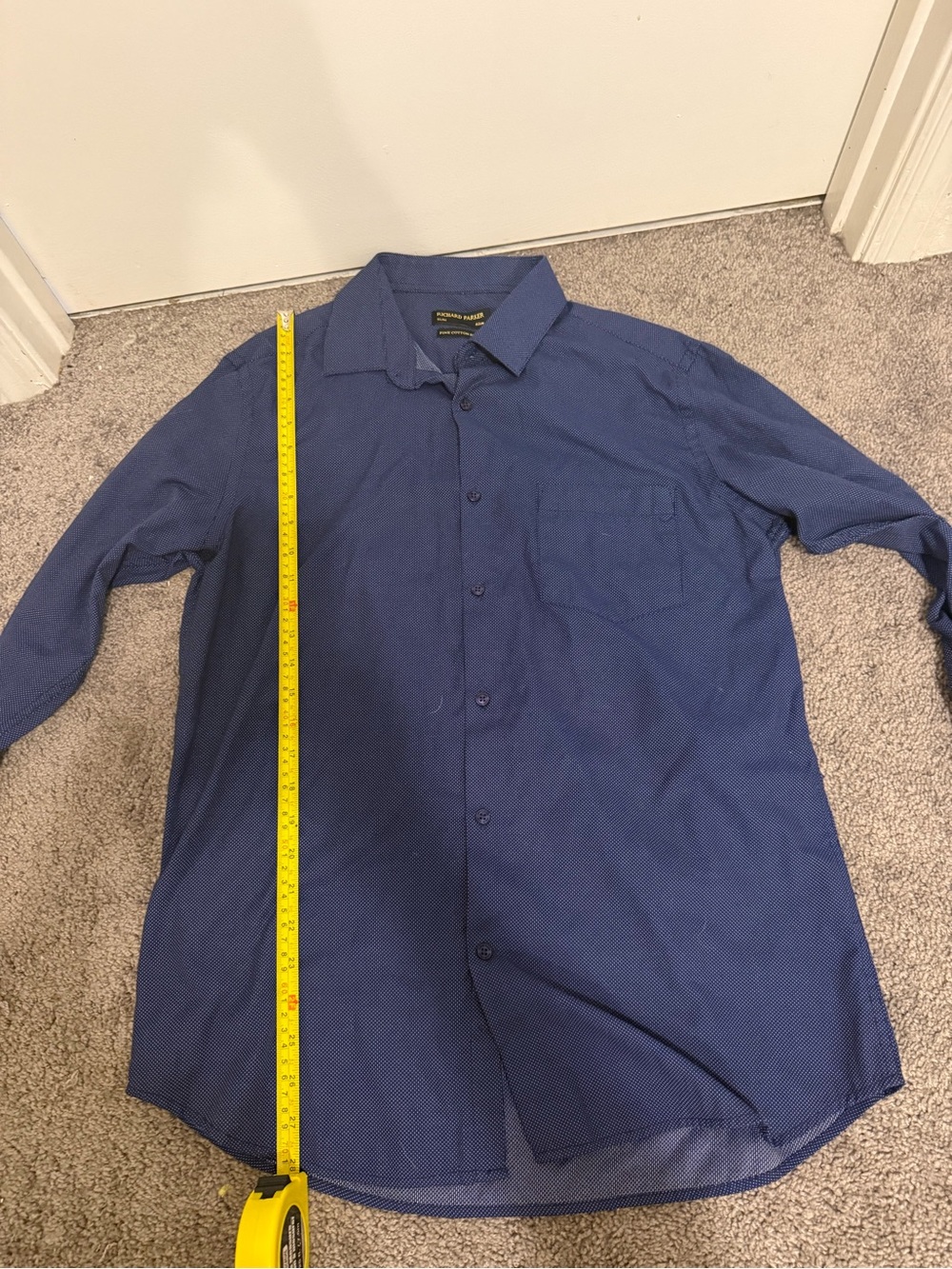 Men's Blue Long-Sleeve Dress Shirt with Point Collar - Picture 9 of 13
